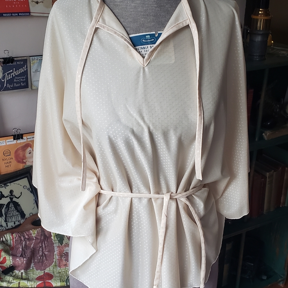 Vintage Cream Blouse with Tie Detail